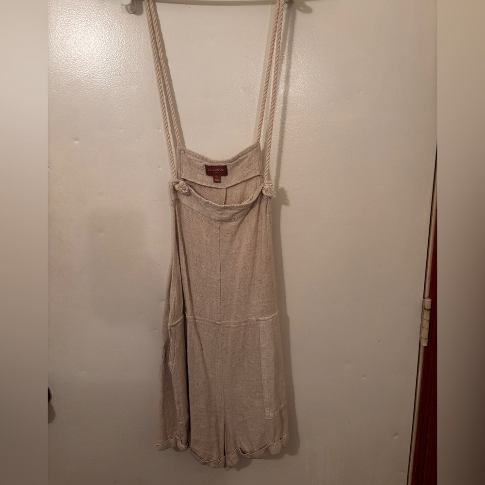 33 Coastal Beige Linen Dress with Rope Straps